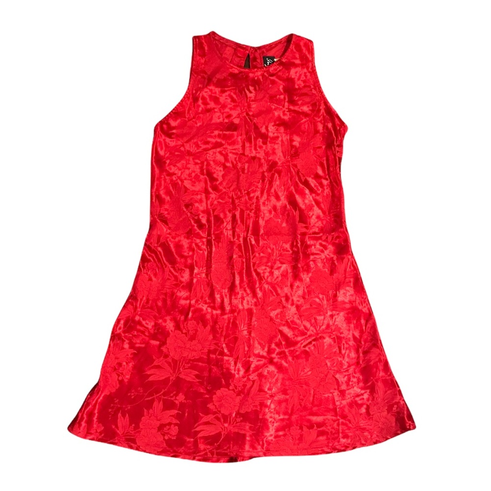 Vintage 90s All That Jazz Red Silk Slip Dress with Floral Print